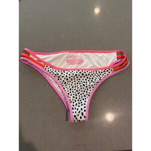 Victoria's Secret Strappy Cheeky Bikini Bottoms White Black Dot‎ Print S